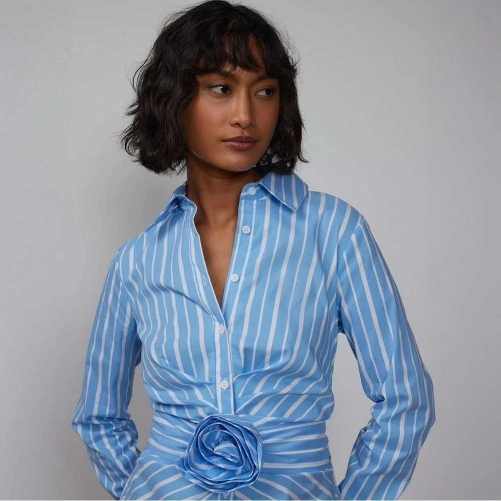 NYC Long Sleeve Rosette Stripe Shirt Dress​